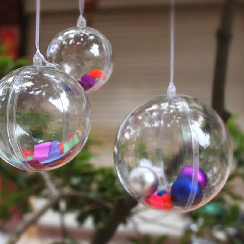 1 piezas Dia 4/5/7/8 CM Navidad Tress decoraciones colgantes bola transparente de plástico claro adornos niños favores fiesta suministros