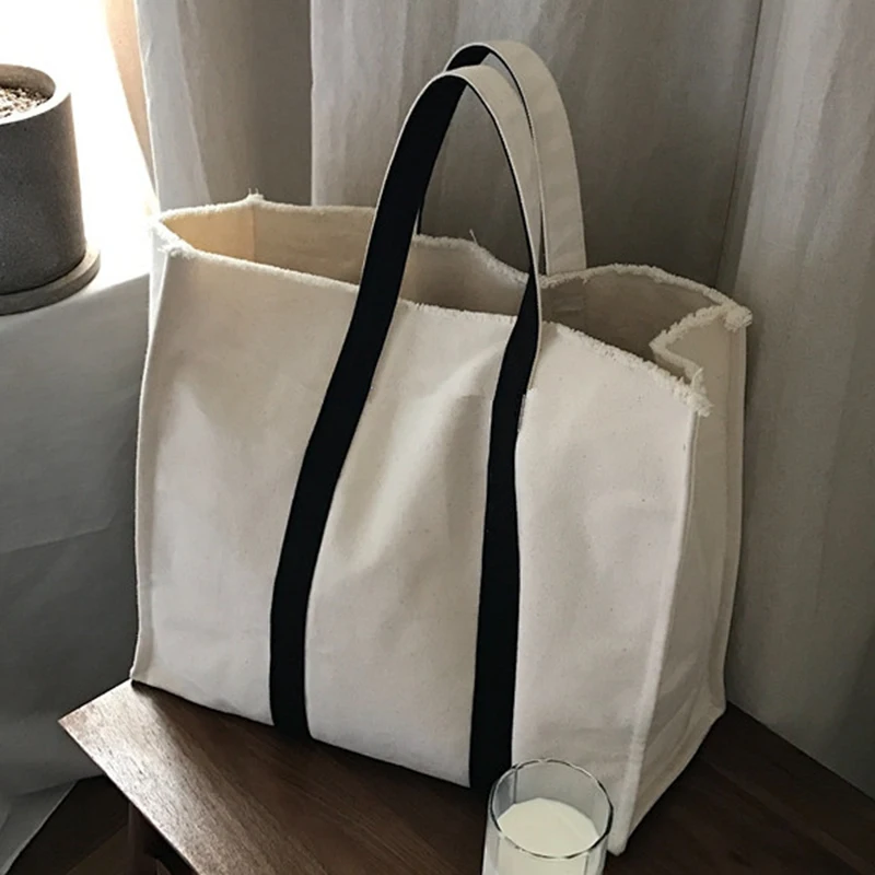 Big Casual Canvas Tote Bag 2019 Fabric Eco friendly Top handle Bag Cotton Open Korean Fashion ...