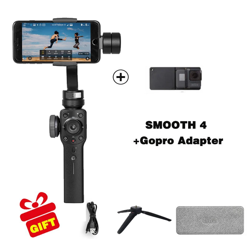 Zhiyun SMOOTH 4 3 оси ручной карданный стабилизатор для смартфона Экшн камера телефон портативный sjcam cam VS dji osmo feiyu Gopro - Цвет: BLACK Option2