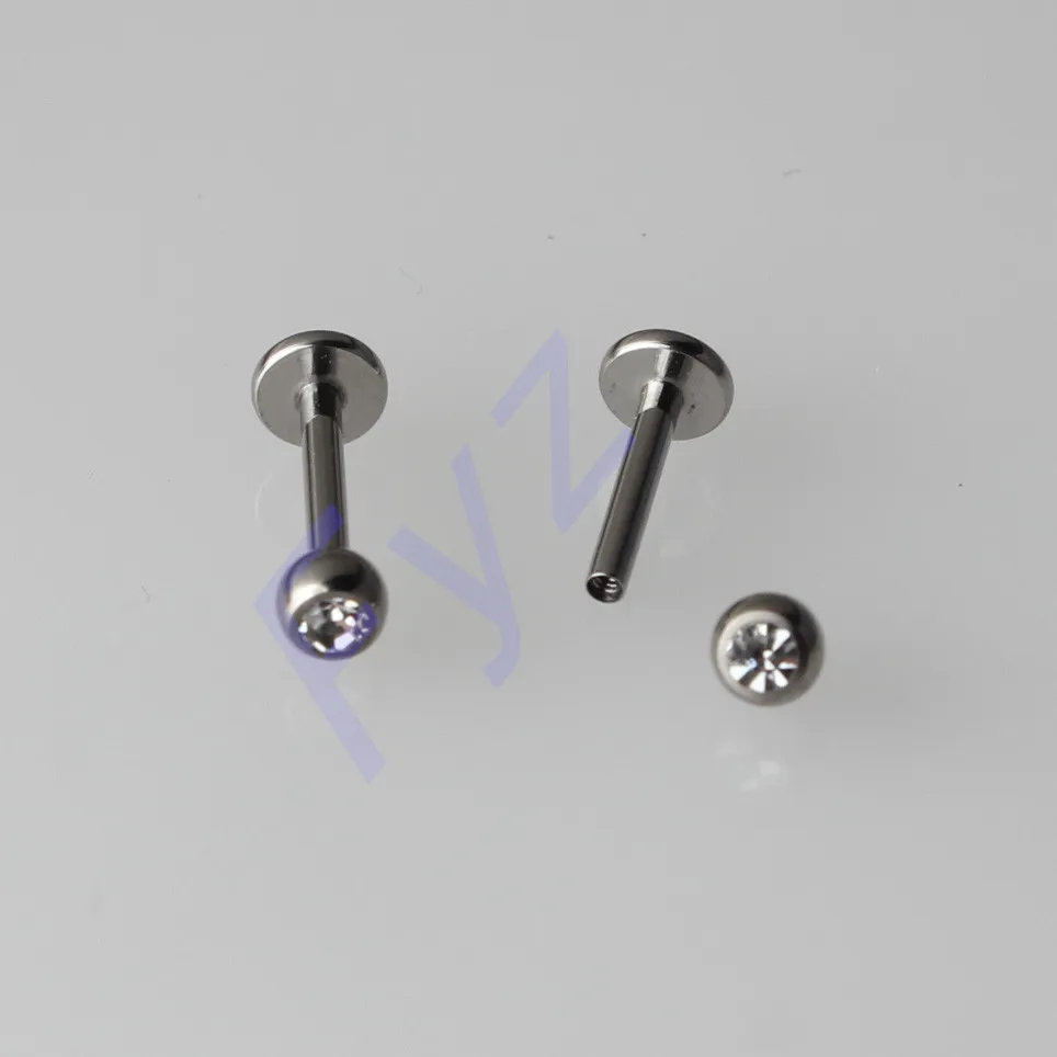 Inlaid White Gem Stone G23 Titanium Internal Thread 16g Labret Lip