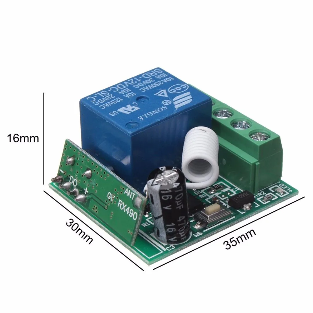 

Durable 100M Wireless Relay Switch 35*30*16mm Electrical Remote Control Receiver Relay Switches 1CH DC12V AC22V RF 433MHz