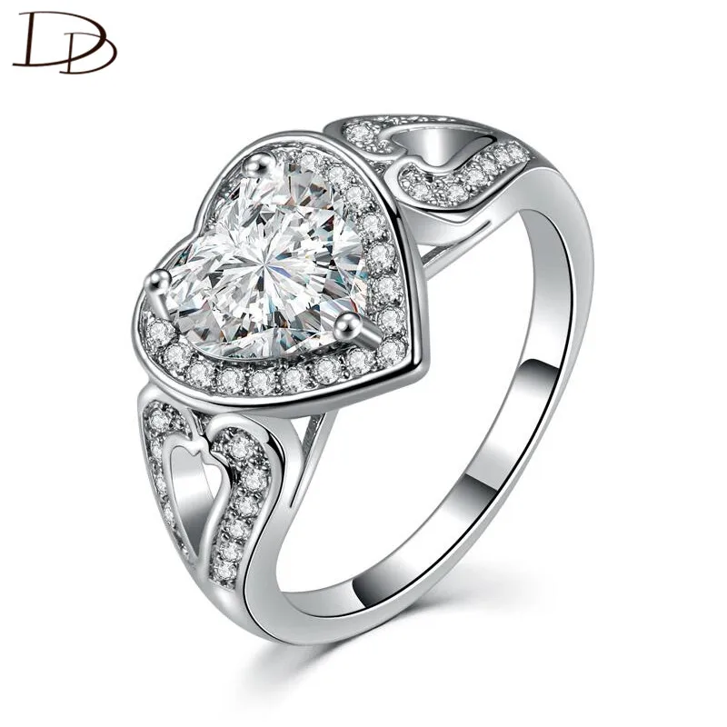

vintage rhinestone jewelry heart stone rings for women wedding ring white 925 sterling silver engagement crystal anillos DD193
