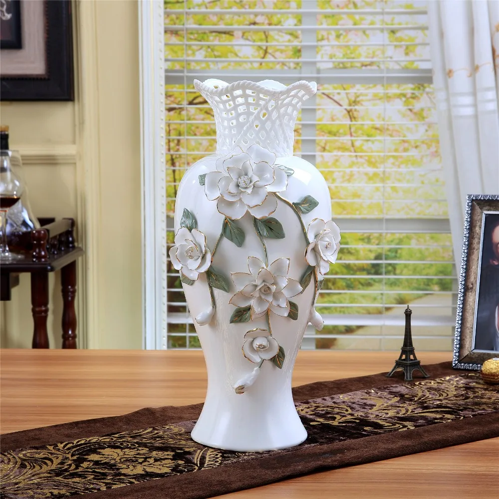 Kingart Metal Large Floor Vase Vintage Living Room Home Decor Ceramic Big White Modern Flowers Vase Home Decor Large Floor Vases For Wedding Decoration Handicraft Porcelain Figurines