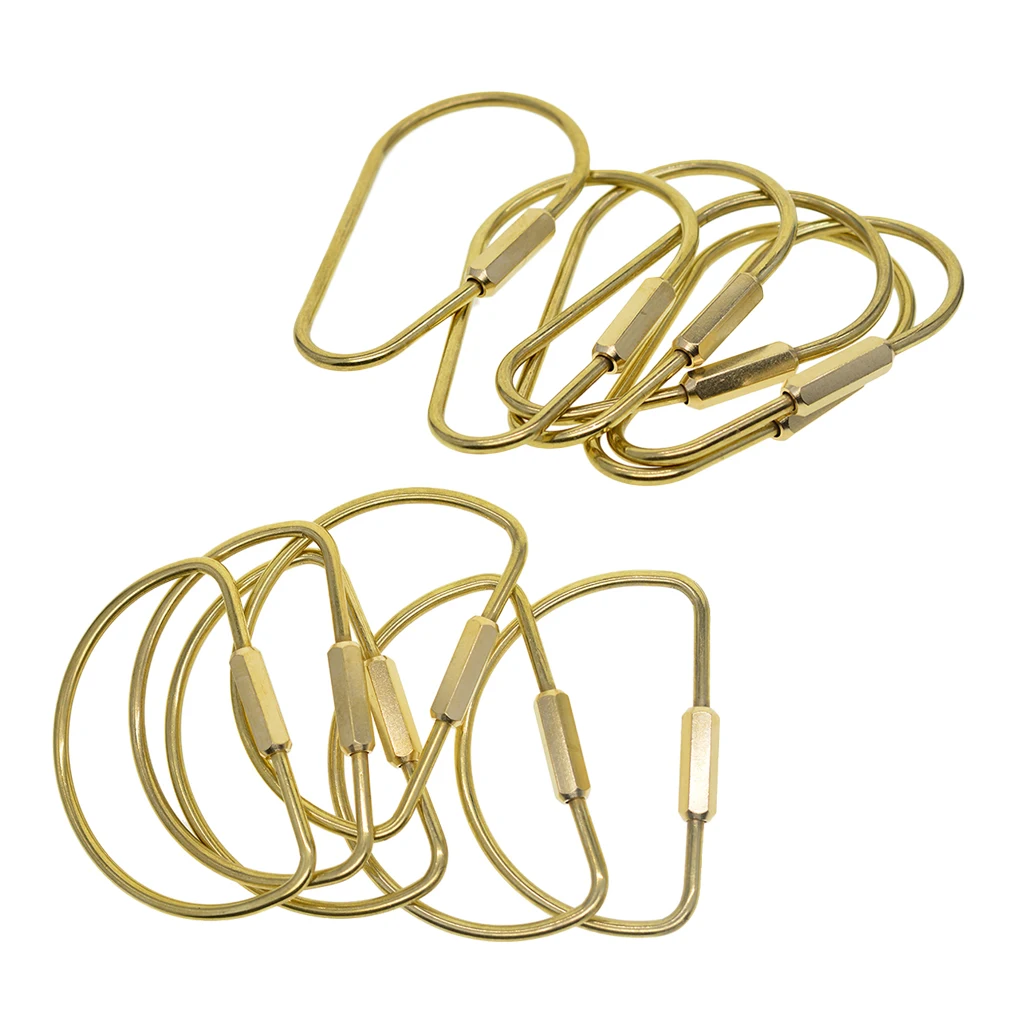 6pcs Durable Brass Screw Locking Clasp Carabiner Key Ring Keychain Key Holder Accessories Gold