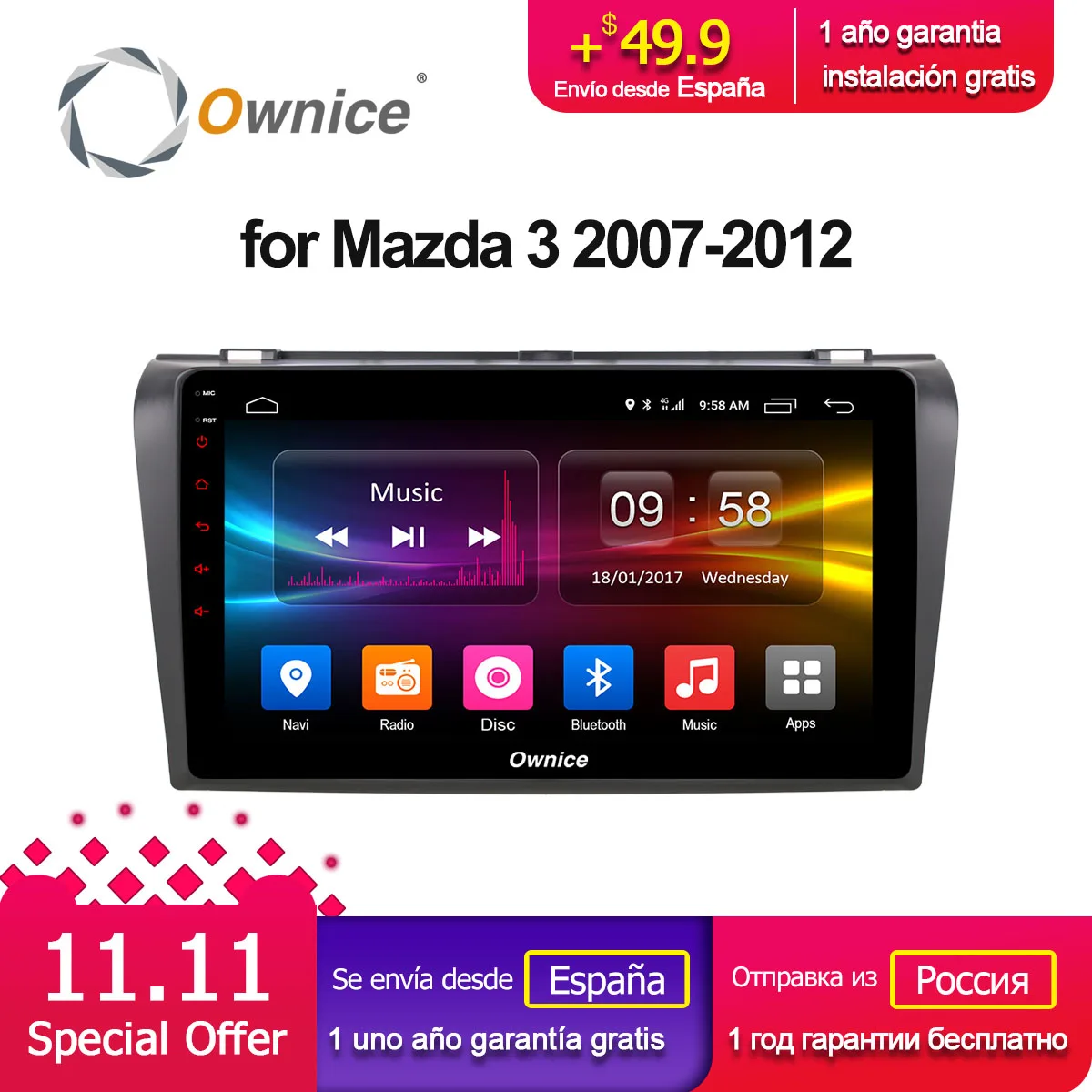 Ownice C500 + G10 Android 8 1 Автомобильный DVD плеер для Mazda 3 2007 2012 gps навигации радио vedio navi 2G