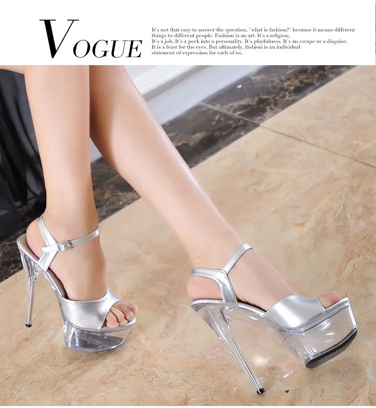 Женские сандалии на высоком каблуке 15 см с серебристыми блестками, женские сексуальные сандалии для ночного клуба, водонепроницаемая платформа, стальная обувь, модельная обувь