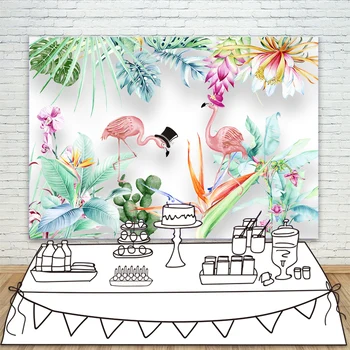 

Flamingo Theme Wedding Background Baby Kid Birthday Party Backdrop Tropical Style Flowers Background For Photo Studio Photocall