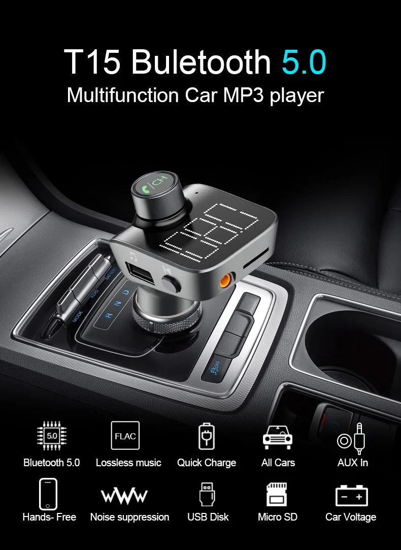 ANLUD Bluetooth 5.0 FM Transmitter Wireless Bluetooth Car Kit Car MP3 Player with Dual USB Quick Charge Aux Modulator HandsFree  (1)