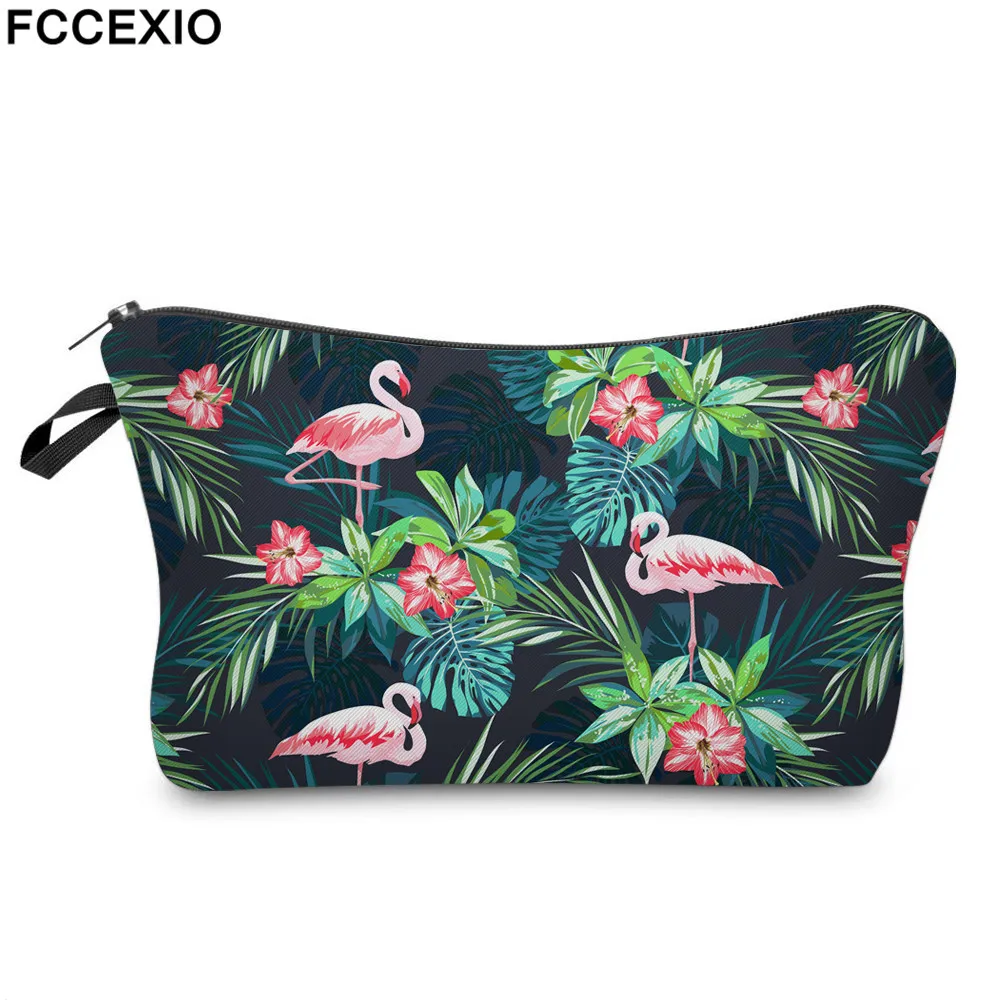 FCCEXIO Print Cosmetic Bag Flamingo with Tropical Flowers Palm Green Fresh Fashion Portable Makeup Bag Travel Toiletry Organizer FCCEXIO Print Cosmetic Bag Flamingo with Tropical Flowers Palm Green Fresh Fashion Portable Makeup Bag Travel Toiletry Organizer