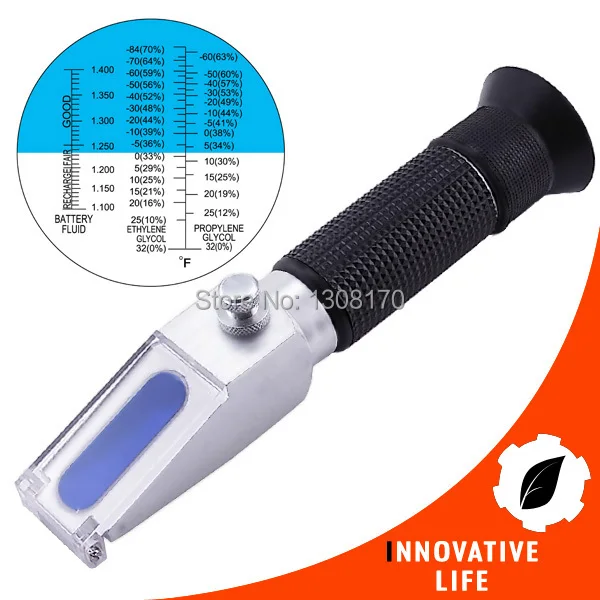 

New Portable Battery Acid Antifreeze Fluid Glycol Tri-Scale Refractometer DEGREES FAHRENHEIT with ATC + Calibration Knob