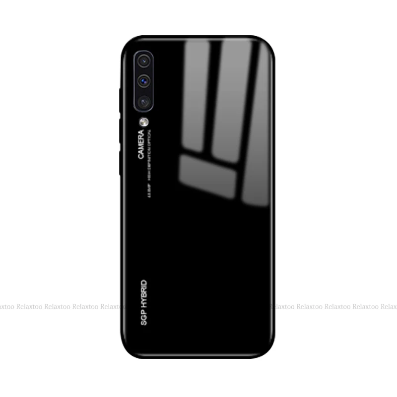 Градиентный телефонный чехол для samsung A50 стекло A505F Coque задняя крышка Мягкий край на samsung Galaxy M30 M20 M10 A10 A30 чехол s - Цвет: Pure Black