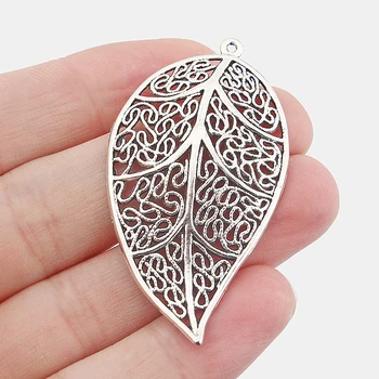 

10pcs Hollow Filigree Leaf Feather Charms Pendants Beads For DlY Jewelry Making Findings