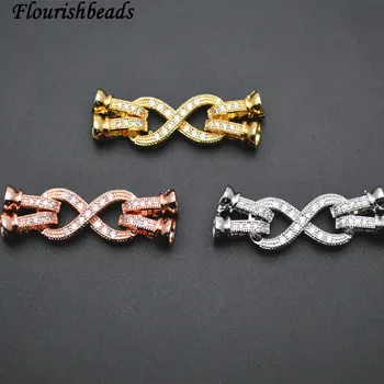 

Anti-rust Paved CZ Beads Two Rows Infinity Charm Necklace Clasps Jewelry Findings 5pc Per Lot
