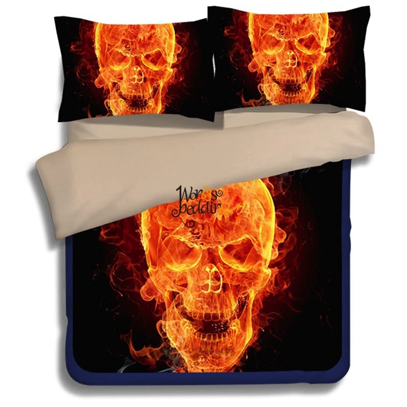 

Wongs bedding Skull fire Duvet cover Single Twin queen king size home textile drop ship