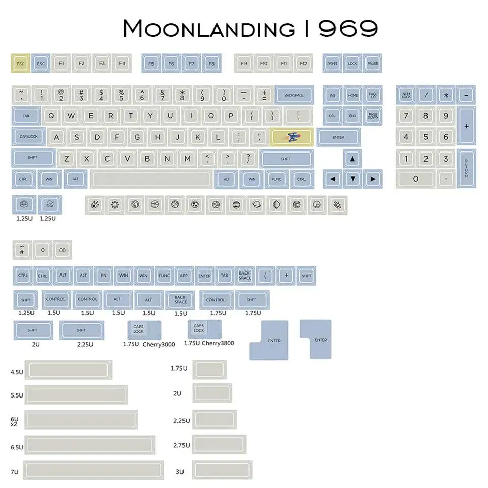 Moonlanding 1969 165 ключ XDA профиль краситель-sub клавишные колпачки pbt полный Макет Набор клавишных колпачков профессиональный игровой колпачок клавиши клавиатуры