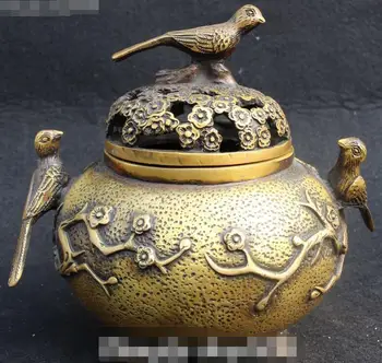 

Pure Bronze Plum Blossom Flower Magpie Bird Incense Burner Censer Incensory