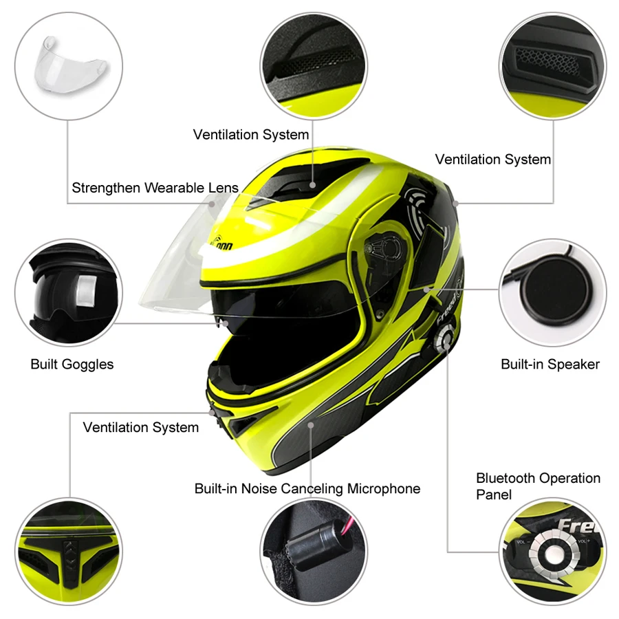 FreedConn новая двойные линзы Bluetooth мотоциклетный шлем Встроенный 1500 м 8-канальный видеорегистратор дуплексный режим, система внутренней связи по Bluetooth кожаный чехол из искусственной кожи(Шлемы-гарнитуры