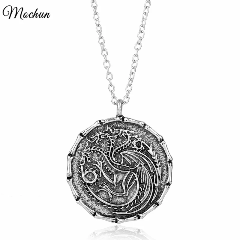 

MQCHUN Game of Thrones Dragon Pendant Necklace House Targaryen Fire And Blood Link Chain Necklace Vintage Silver Color Jewelry