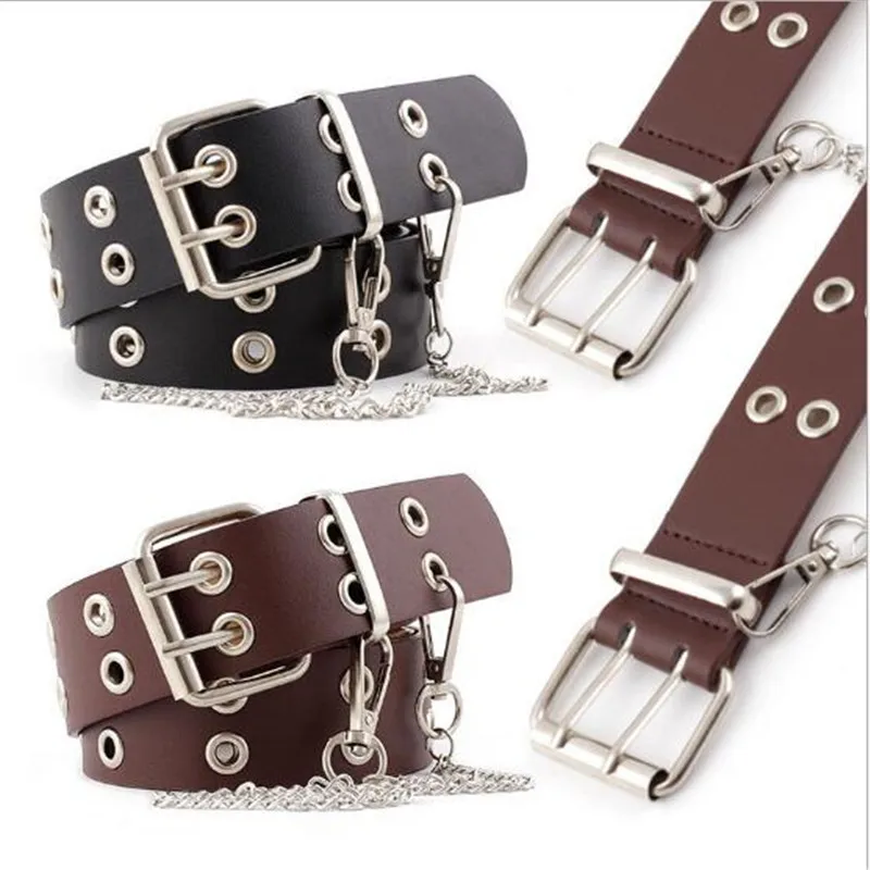 

SOEI Punk Belt Women With Waist Chain Fashion Heavy Metal Wind Belts For Women Industrial Belt Women High Quality Brown Belts