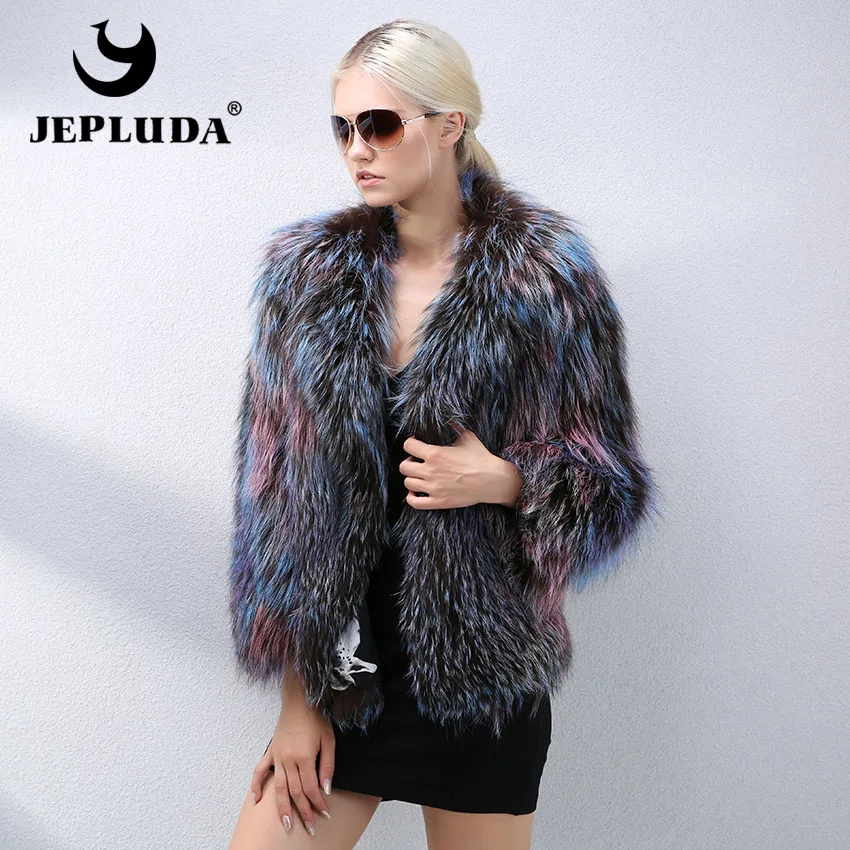 

JEPLUDA Luxurious Latest Color Women Natural Real Fox Fur Coat Comfortable Soft Fox Fur Knitted Real Fur Coat Warm Grace Jacket