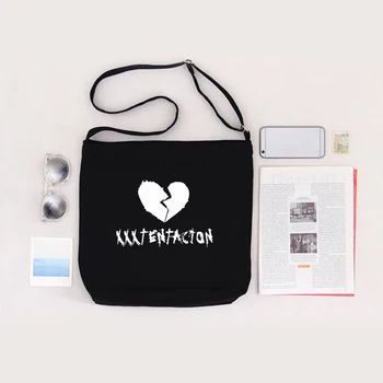 

XXXTentacion Shoulder Bag Cotton Canvas Bag Rapper Fans Hearbreak Zipper Bag Fashion Collage Large Harajuku Crossbody Bag