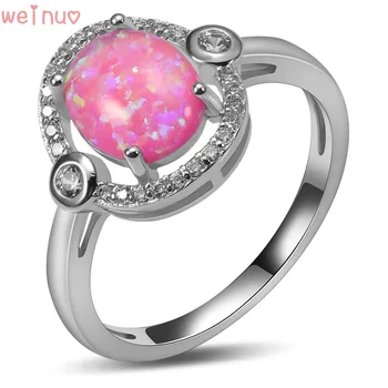 

Weinuo Pink Fire Opal White Crystal Ring 925 Sterling Silver Top Quality Fancy Jewelry Wedding Ring Size 5 6 7 8 9 10 A382