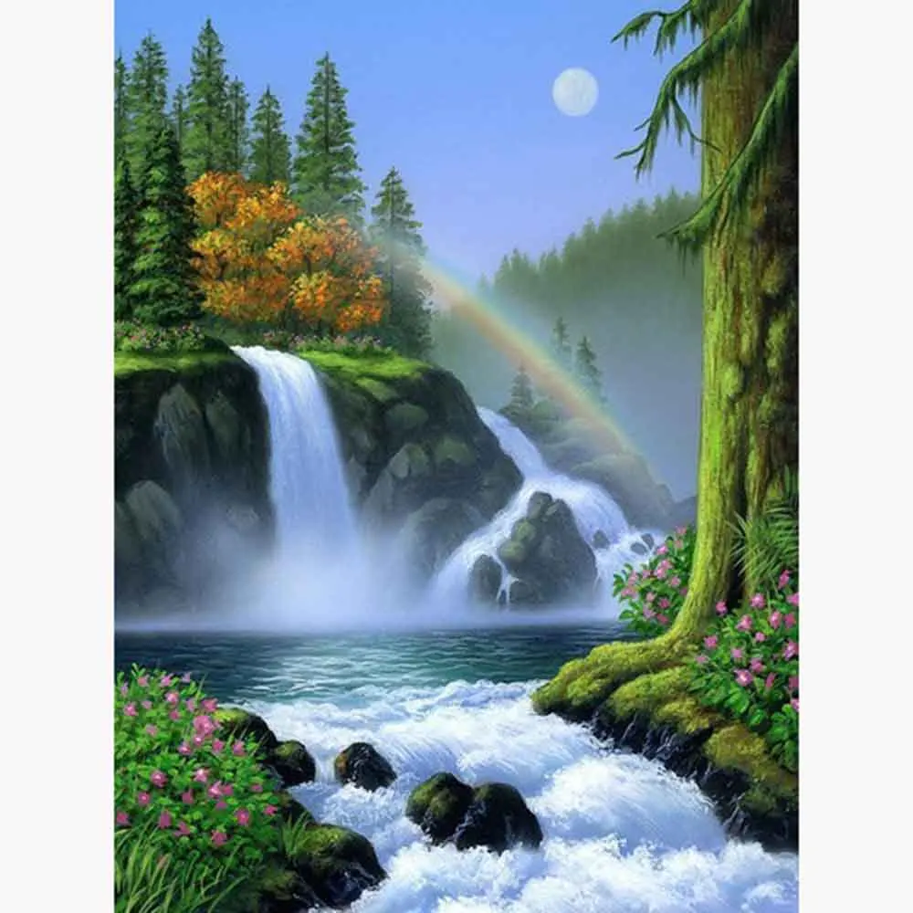 Huacan-Diamond-Mosaic-Cross-Stitch-Scenery-Full-Square-Drill-Wall-Decor-Rhinestone-Diamond-Embroidery-Waterfall-5D (2)