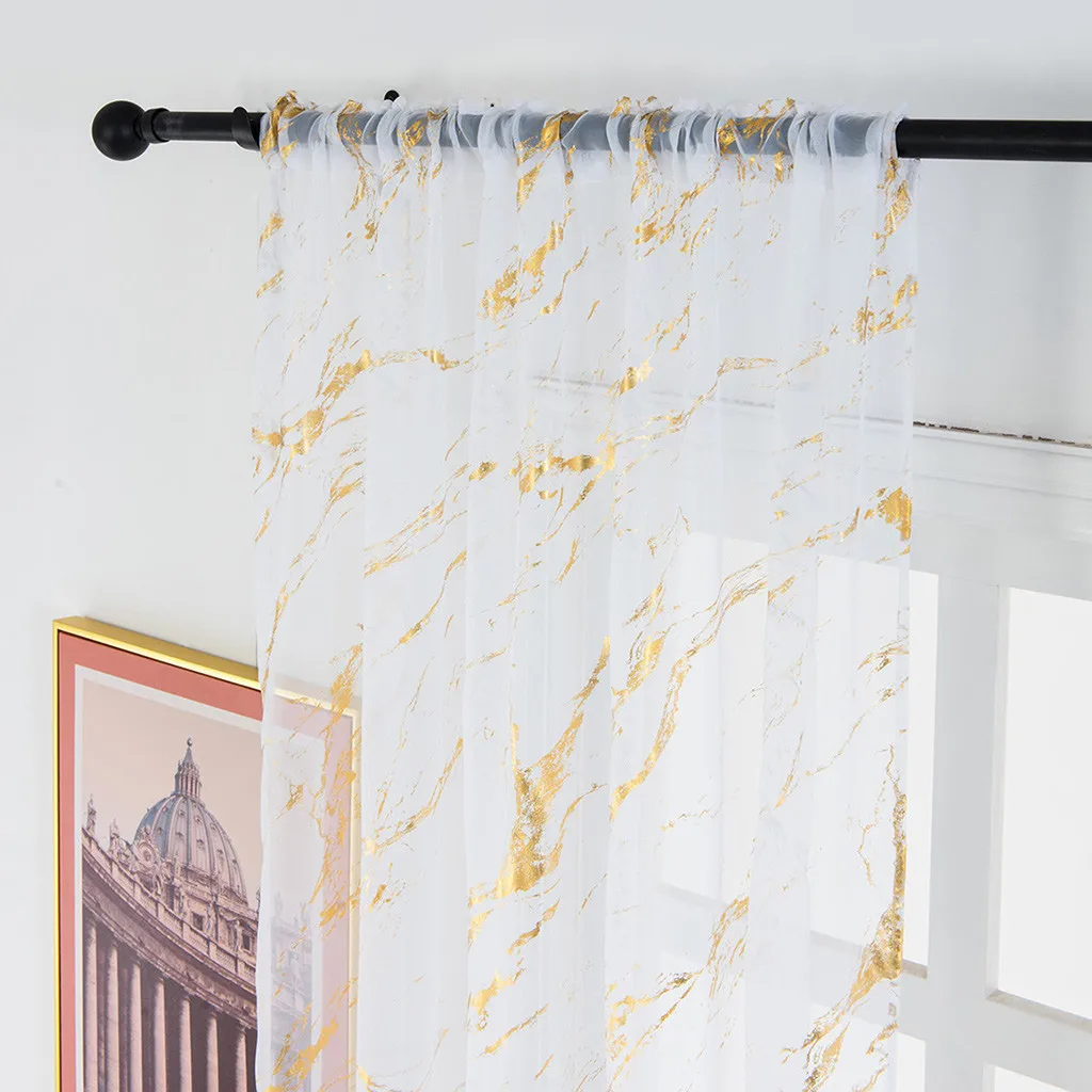 

1PC Elegant Simple Gold/Silver Marble Curtain Delicate Tulle Window Voile Fabric Drape Valance Curtains For Home Decoration