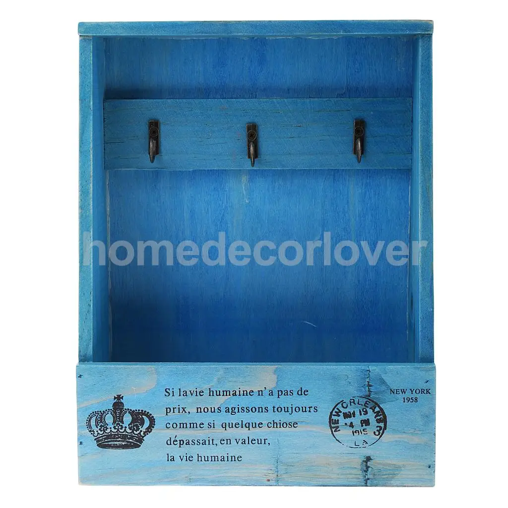 Retro Wall Mount Key Rack Storage Box Shelf Wooden Cabinet Cubby Letter Mail Holder Case