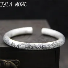 Fyla Mode Every Year More Than Fish Lotus Sutra Opening Bangle 100% Real S999 Sterling Silver Bracelet Bangle For Men Women
