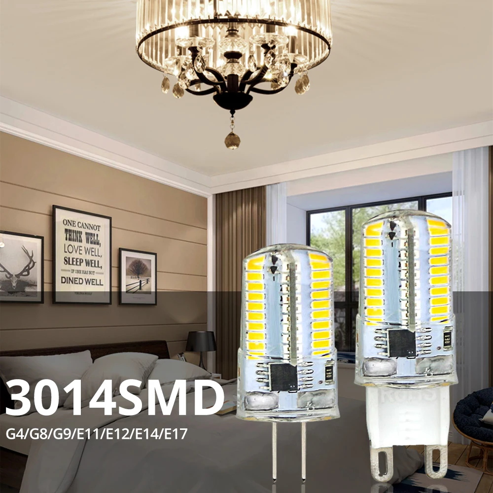 Мини G9 светодиодный Силиконовые Лампа AC 220 V 110 V G4 G8 E11 E12 E14 E17 SMD3014 64 светодиодный s люстра с регулировкой яркости заменить Галогенные лампы