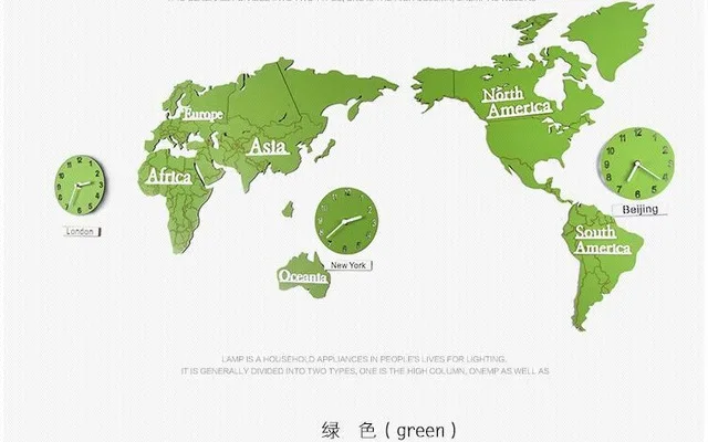 3D Карта мира большие настенные часы DIY Деревянные МДФ цифровые настенные часы деревянные часы Современный европейский стиль круглый немой relogio de parede - Цвет: Зеленый