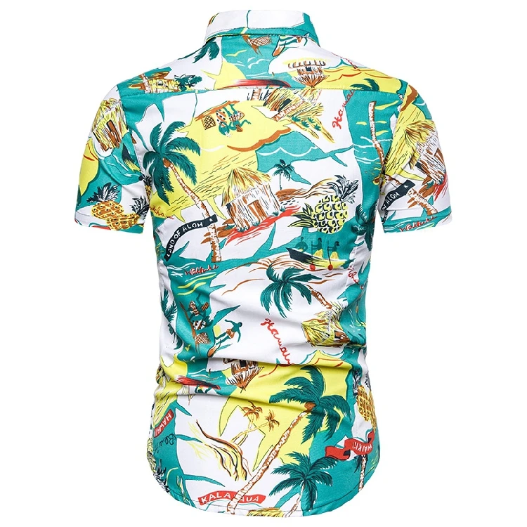 Мужская гавайская рубашка с коротким рукавом, приталенная рубашка Camisa Masculina, Летняя Повседневная рубашка с принтом "кокосовое дерево", Мужская одежда, рубашка с цветочным рисунком