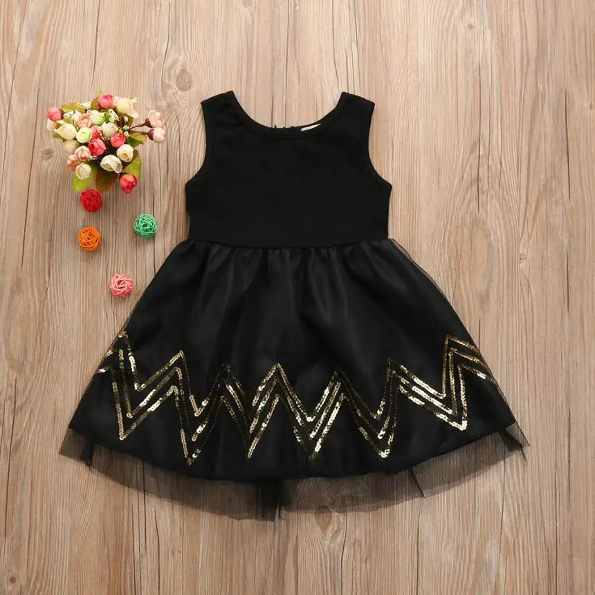 

TELOTUNY Kids Infant Baby Girls Tulle Sequins Ripple Tutu Princess Black Dress Outfits For Party Girls Dress JAN16