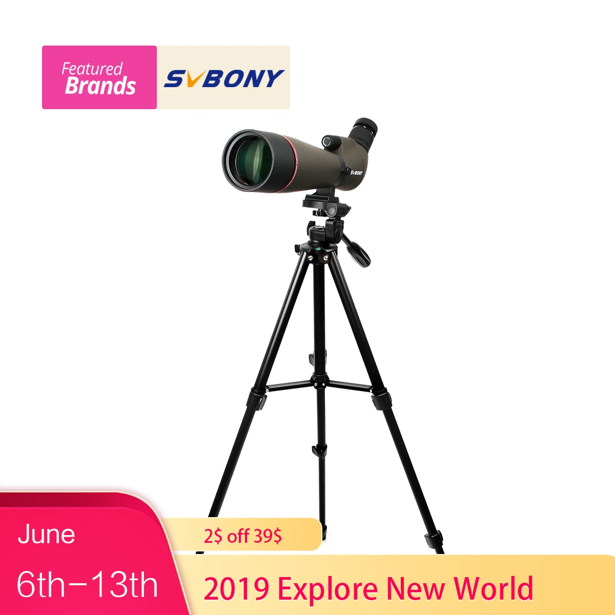 SVBONY SV13 Spotting Scope 20-60X80 Zoom MC Powerful Hunting Optics 45 Degree Monocular Telescope+49' Long Tripod F9314AB
