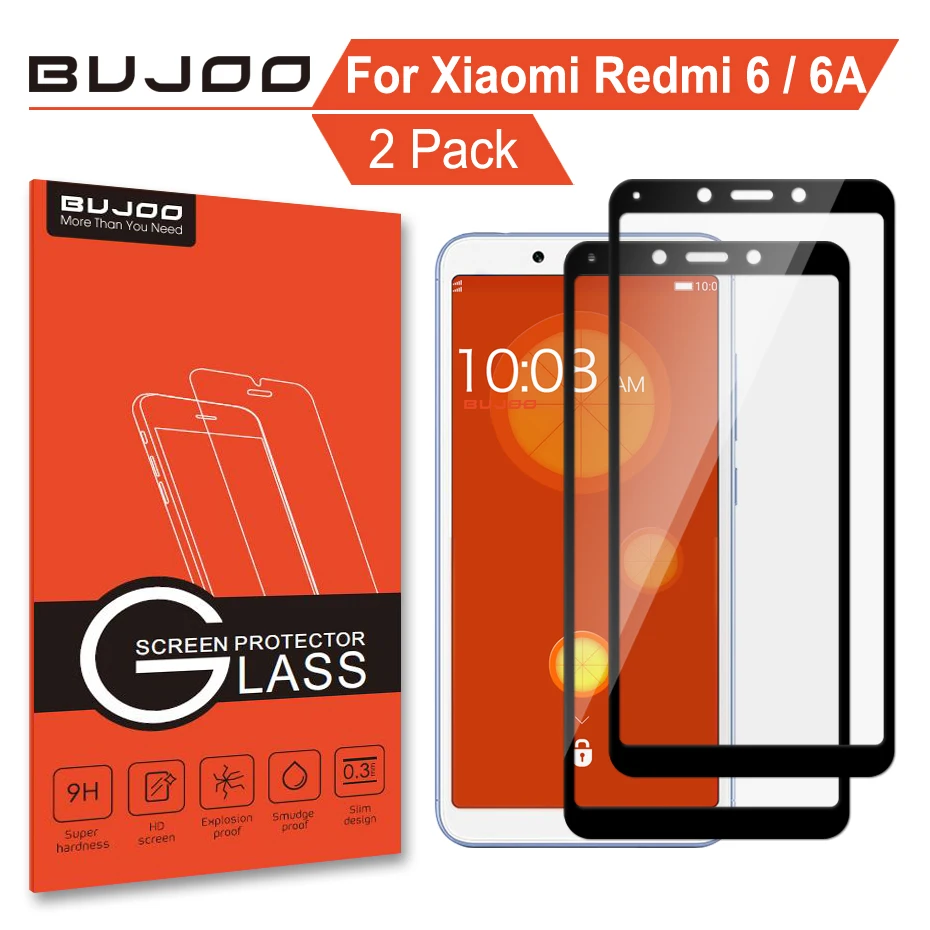 

2 Pack 100% Original BUJOO Real 2.5D 0.3mm 9H Full Cover Tempered Glass For Xiaomi Redmi 6 Screen Protector Xiomi Redmi 6A Film