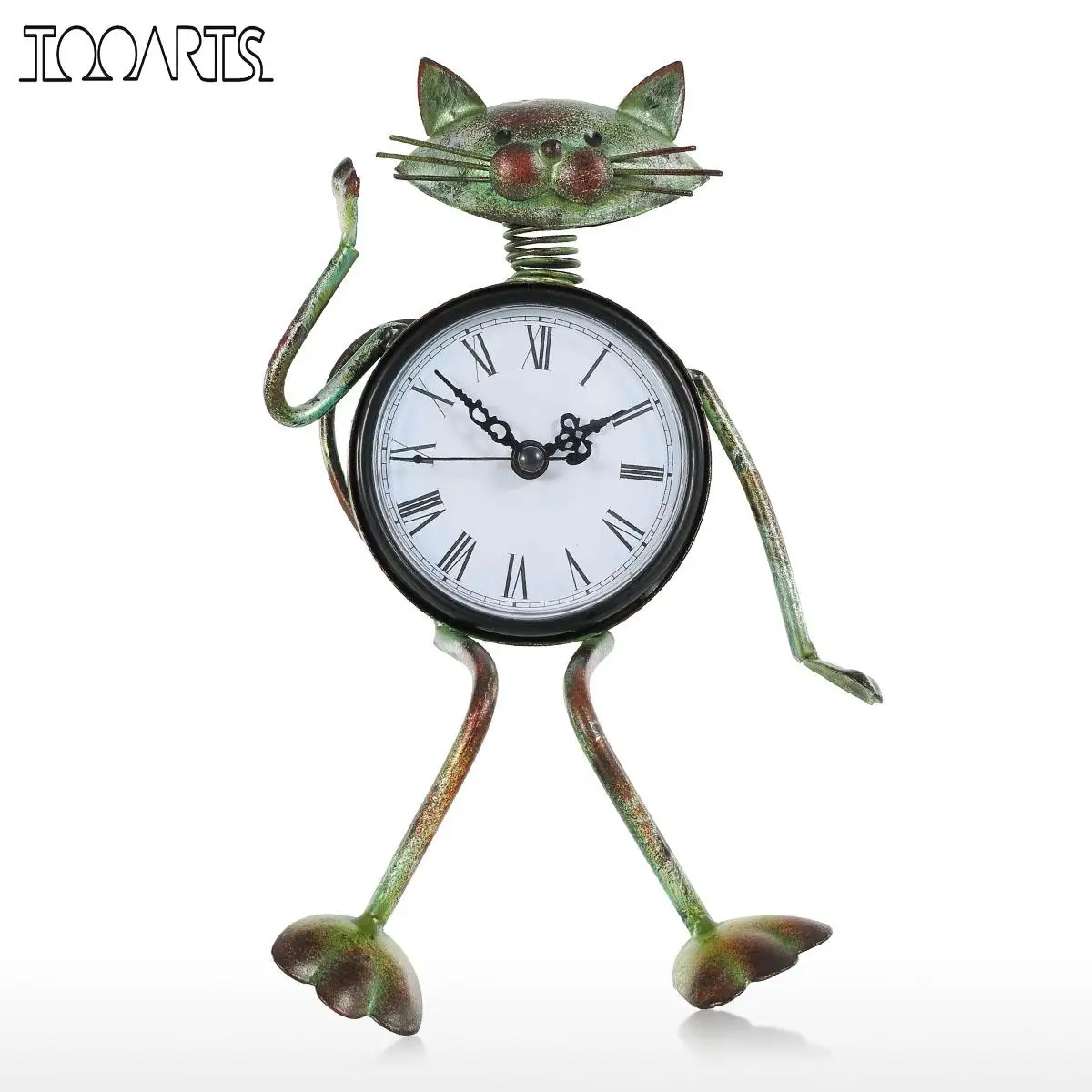 Tooarts Cat винтажные часы ручной работы Винтаж Металл Железный Кот фигурка немой настольные часы практичный будильник металлическая скульптура