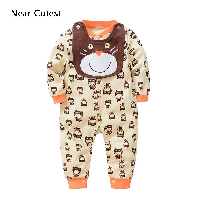 

Near Cutest 2pcs/set Baby Bodysuits Newborn Baby Clothing Cotton Long Sleeve Cotton Infant Boys Girls jumpsuit +Bibs