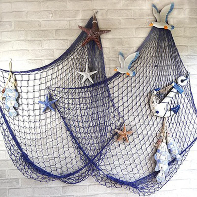 

1x2M Mediterranean Sea style Decoration Net Shell Ornaments Wall Hangings Decor Crafts Scene Party Decor White Blue A3