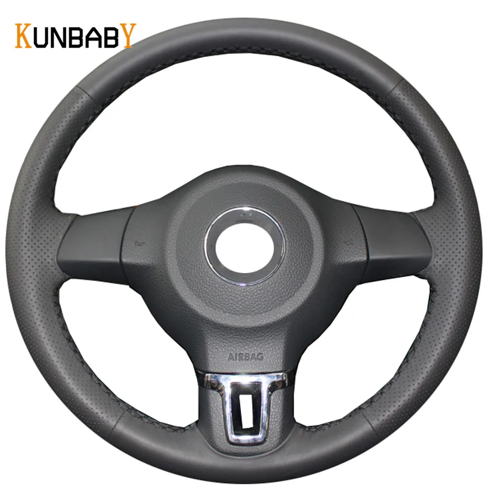 

KUNBABY Car Styling Genuine Leather Car Steering Wheel Cover for Volkswagen Golf6 Mk6 VW Polo Sagitar Bora Santana MK5 2010-2013
