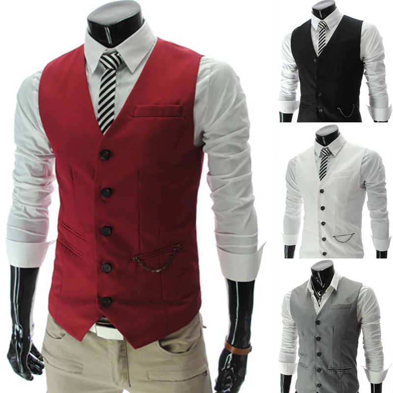 Casual Business Men Suit V necked Vest Slim Dress Vests Leisure Waistcoatin Vests from Men