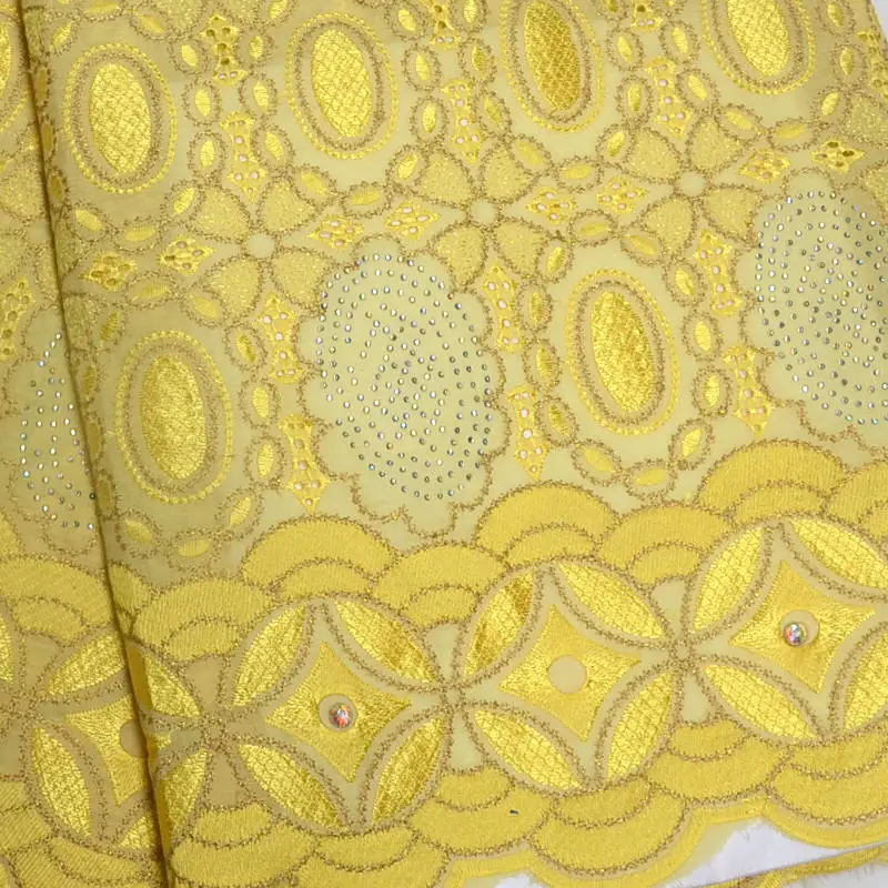 Желтая швейцарская вуаль кружева в швейцарской Последние Вышитые люверсы африканские нигерийские сухие кружева ткань со стразами DS404