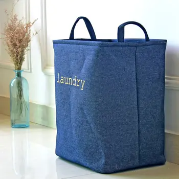 

Jeans Blue zakka Toy Storage Laundry Basket Large Capacity With Handle Fold Bin 40x50cm