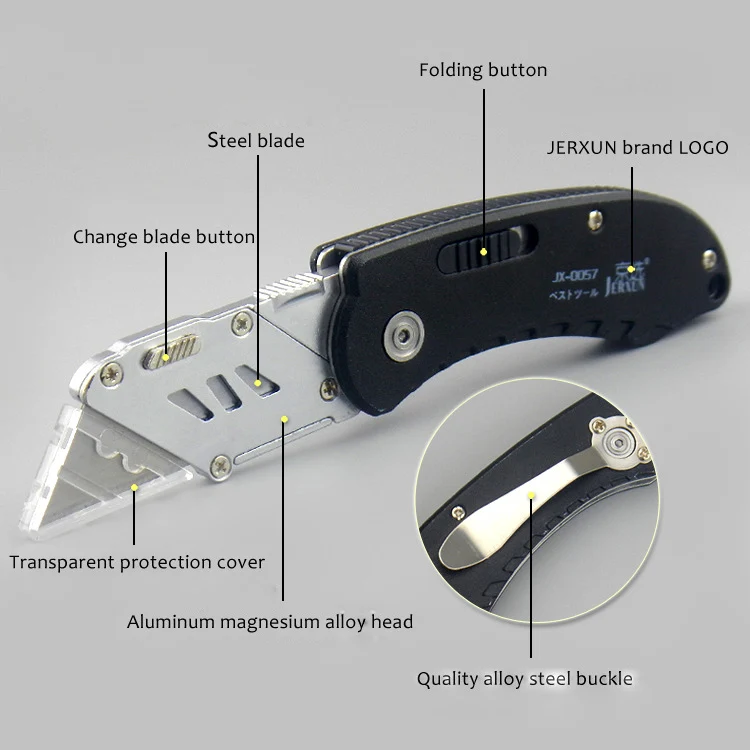 JERXUN высококачественные складные трапециевидные обои Резак алюминиево-магниевый сплав Универсальный нож с 4 лезвиями черный резак для бумаги
