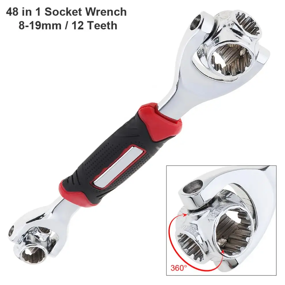 

48 In 1 Multifunction 360 Rotary 8-19mm Torque Socket Wrench with 12 Teeth Type for Furniture Car Repair