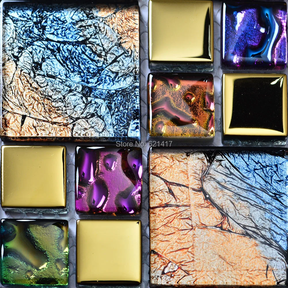 US $221.99 Iridescent seven color symphony gold electroplate crystal glass mosaic tiles for kitchen backsplash decoration bathroom