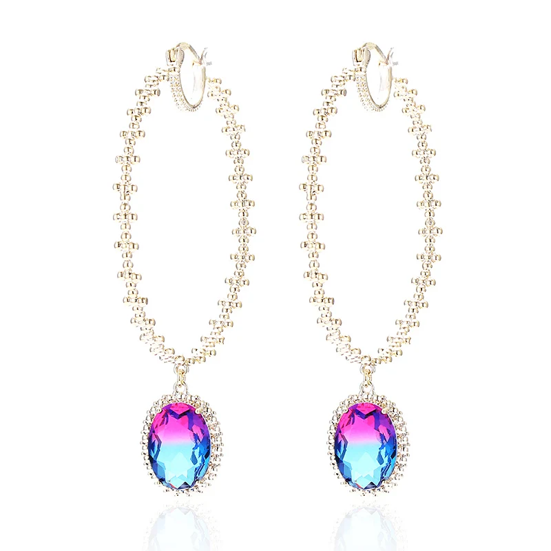 

XIUMEIYIZU Punk Style Big Circle Hoop Earrings With Tourmaline Pendant Earrings for Fashion Women