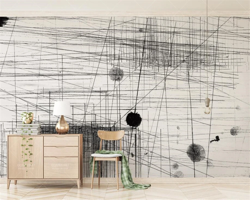 

beibehang Custom wallpaper mural Abstract black and white lines dots modern 3d living room tv background wall 3d wallpaper
