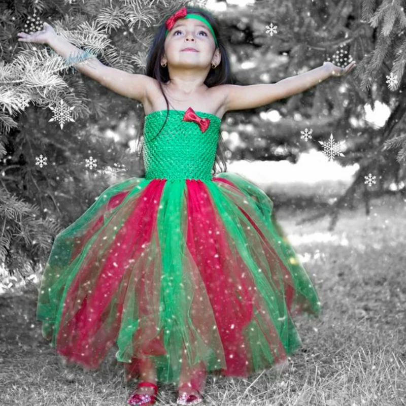 

POSH DREAM Christmas Party Children Girls Tutu Dresses Red and Green Christmas Glitter Tulle Kids Girls Party Dress Kids Clothes