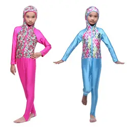 Девушки цельный Плавание костюмы с капюшоном полное покрытие Мусульманские купальники Ислам ic детей арабских Ислам пляжная одежда